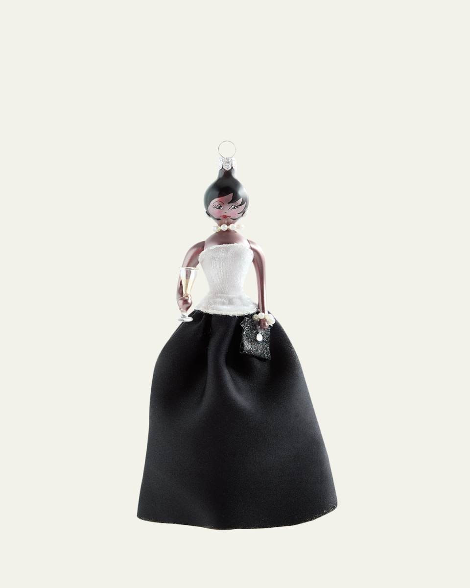 Fashionista in Black & White Gown Christmas Ornament